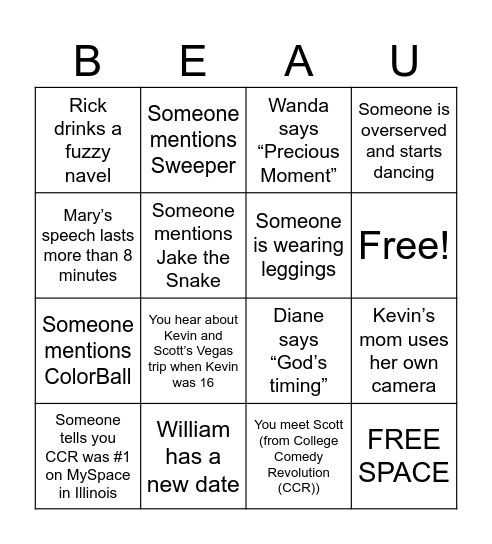 Meg + Kev's Wedding Weekend Beau-O Bingo Card