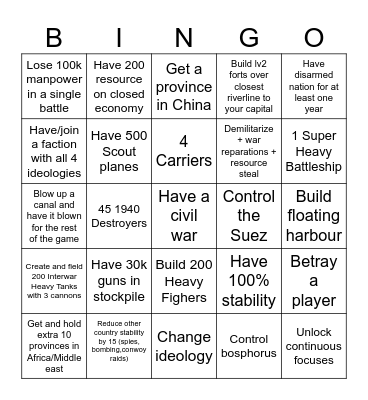 Hoi4 Bingo MP I Bingo Card