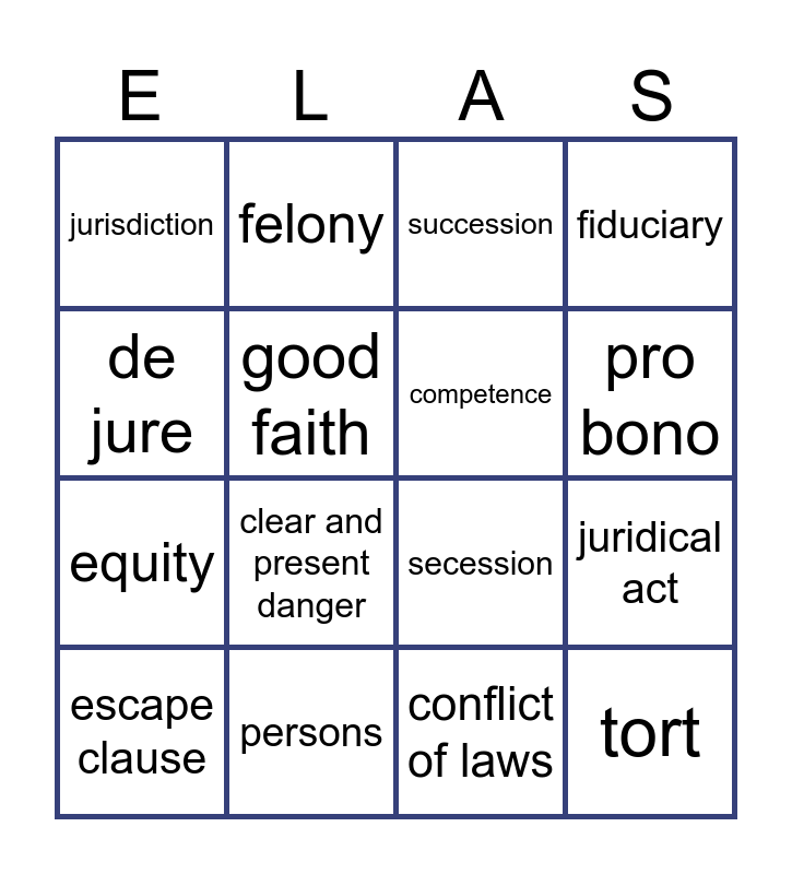 ELAS I Legal Vocab Bingo Card