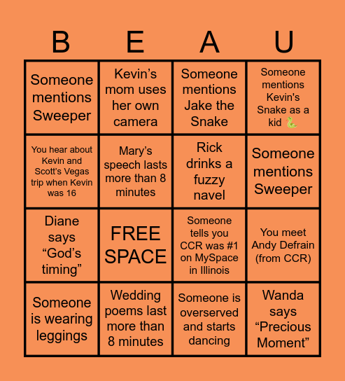 Meg + Kev's Beau-O Bingo Card