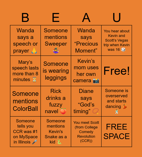 Meg + Kev's BeauO Bingo Card