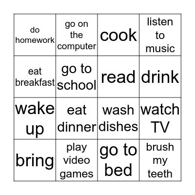 Daily Routine Bingo Card
