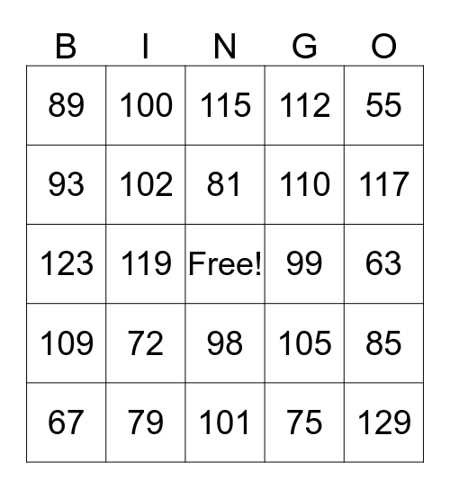 Counting On Bingo Card