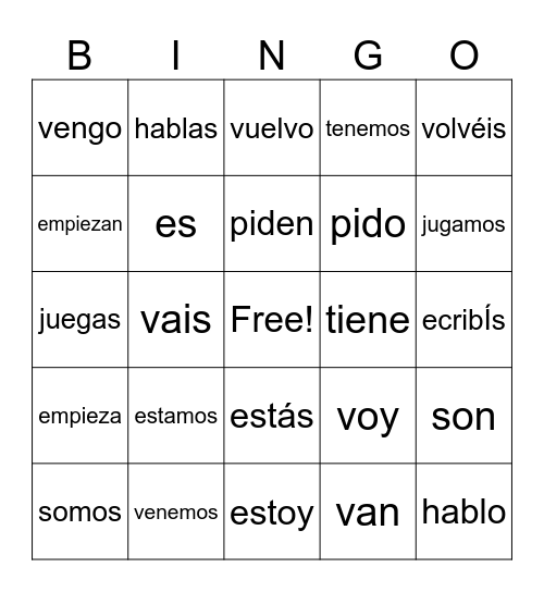 Spanish Bingo Card