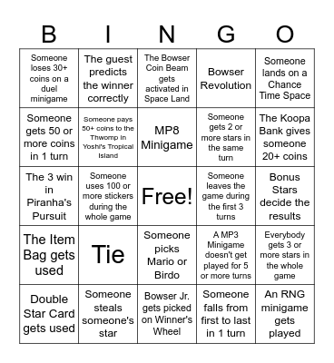 Mario Party Superstars Bingo Card