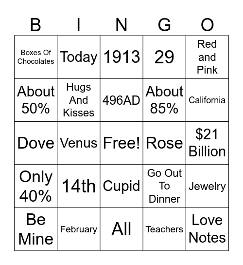 Valentine's Day Bingo Card