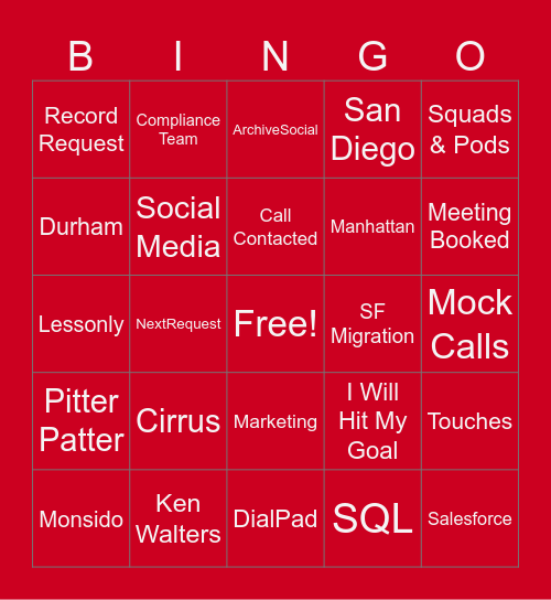 Compliance Team Bingo Card