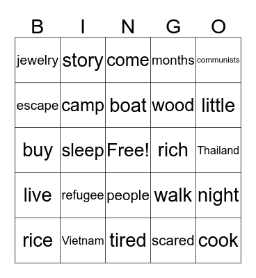 Escape Story Bingo Card