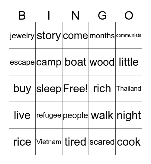 Escape Story Bingo Card