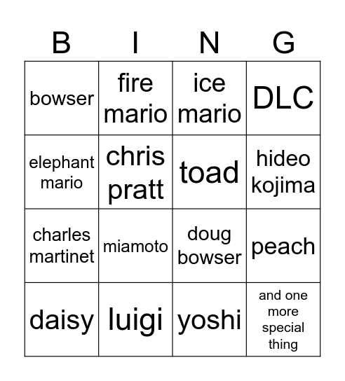 mario bingo Card