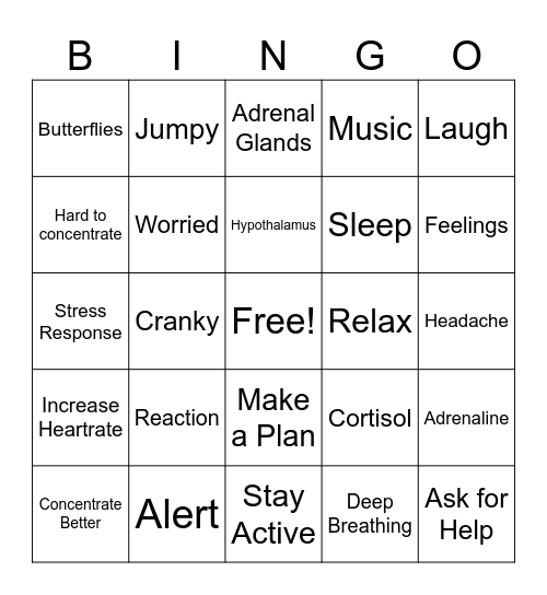 Stress Bingo Card