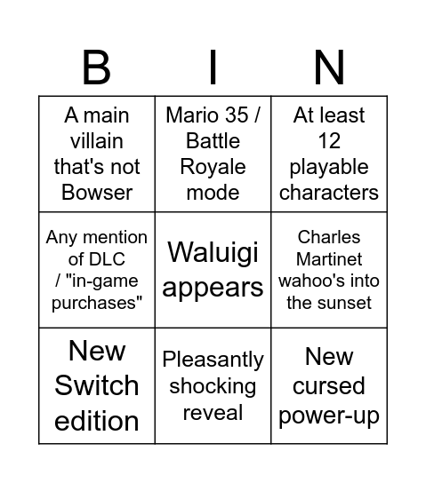 Mario Wonder Direct Bingo Card