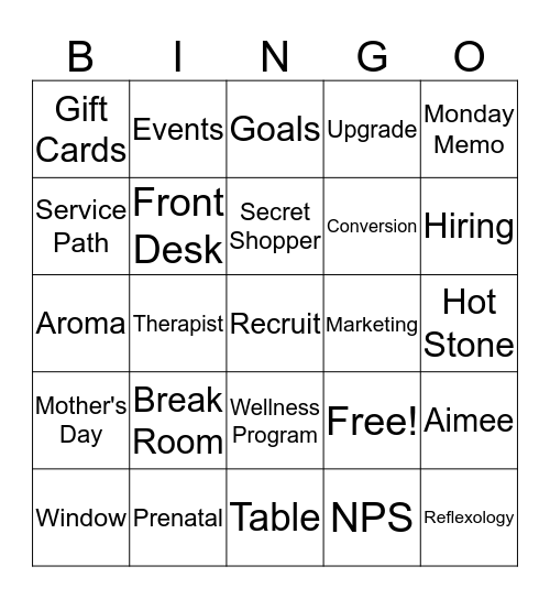 Elements Bingo Card