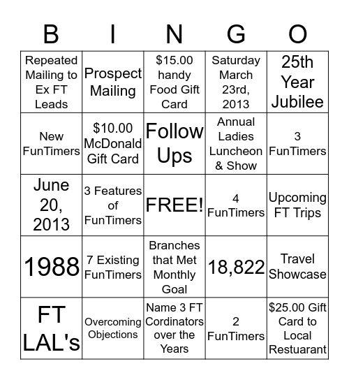 FUNTIMER FACTS Bingo Card