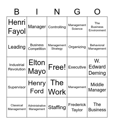 Intro to Management Ch. 1 Review Bingo Card