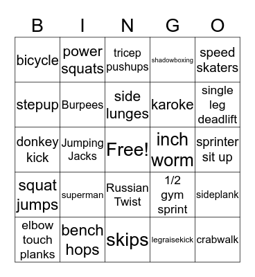 Fitness Bingo Card