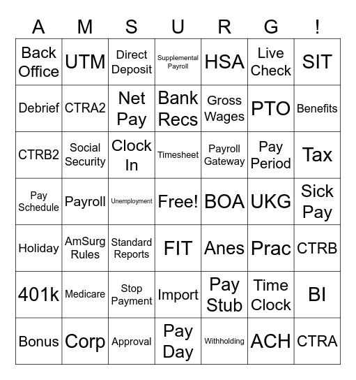 National Payroll Week Bingo Card