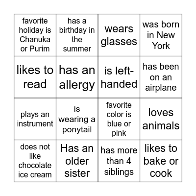 Getting to Know You Bingo Card