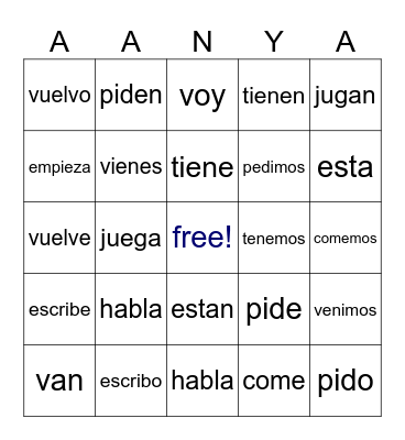 SPANISH WANISHHHHHHHHH Bingo Card