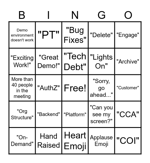 Sprint Showcase BINGO! Bingo Card