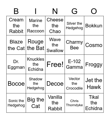 Sonic The Hedgehog Bingo Card