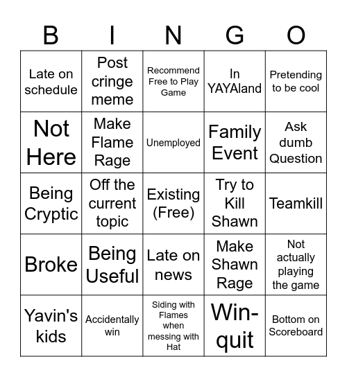 SuperYAYA's Bingo Card