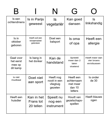 Kennismakingsbingo Card