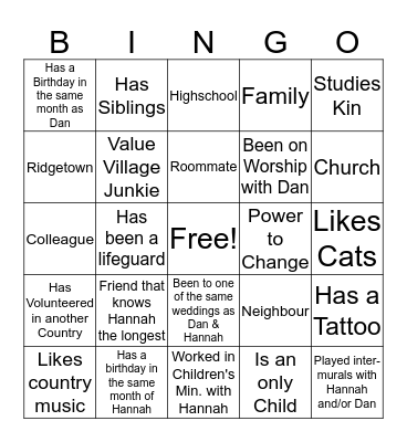 Dan & Hannah's Engagement Party Bingo Card