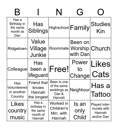 Dan & Hannah's Engagement Party Bingo Card