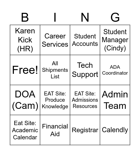 Admissions Resources BING(O) Bingo Card