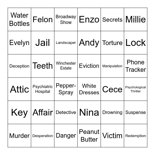 The Housemaid Bingo Card