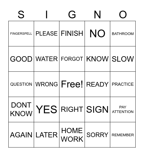 SURVIVAL SIGNS Bingo Card