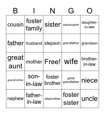 Family Bingo Card