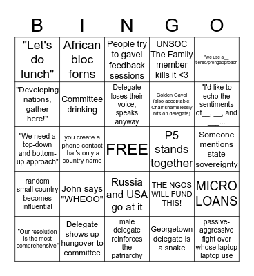 UNSOC Conference Bingo Card