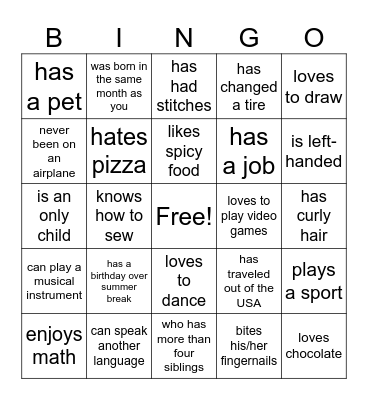 Ice Breaker Bingo Card