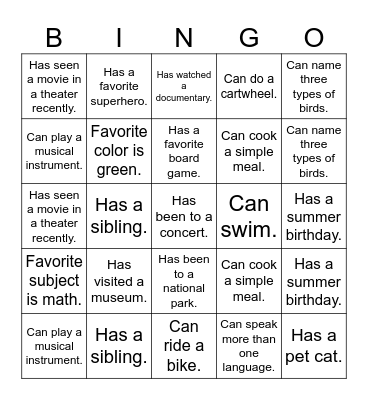 Human Bingo Card