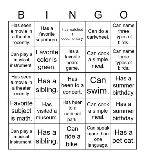 Human Bingo Card