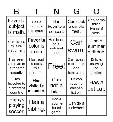 Human Bingo Card