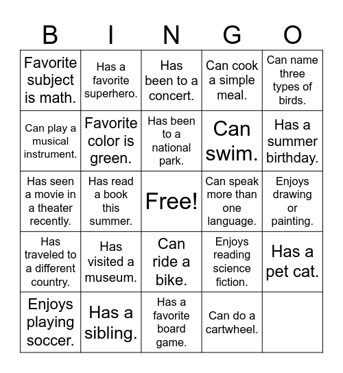 Human Bingo Card