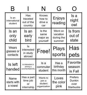 Find someone who... Bingo Card