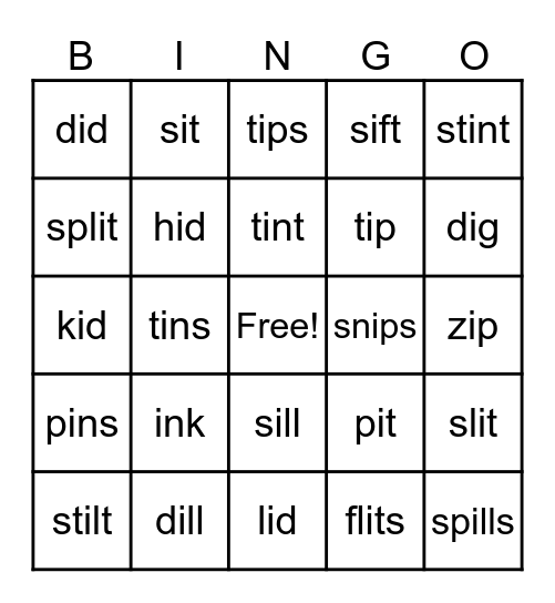 /i/ itch (i) Bingo Card