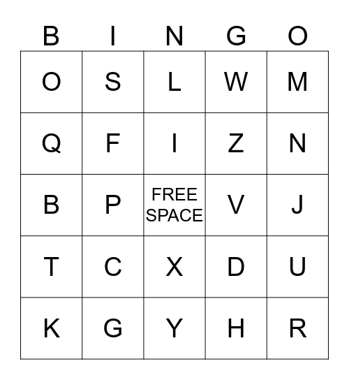 Alphabet Bingo Card