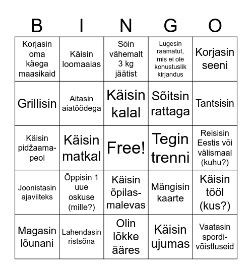 Suve lõpu BINGO Card