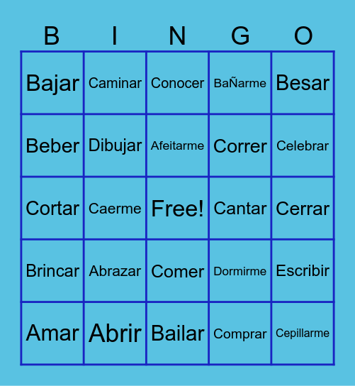 Spanish 2 Bingo Card