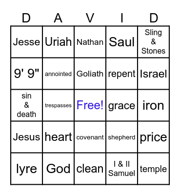 DAVID Bingo Card