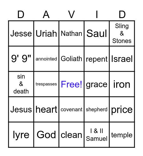 DAVID Bingo Card