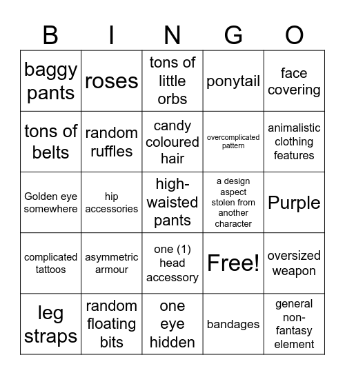 Cursed ones Design bingo Card