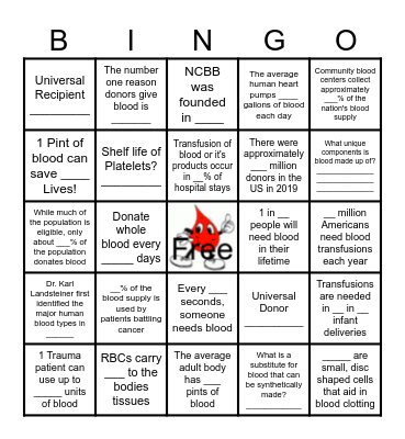 BLOOD BANK BINGO Card