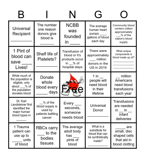 BLOOD BANK BINGO Card