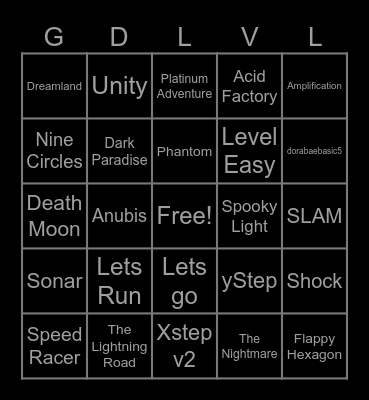 Geometry Dash Level Pick Bingo Card